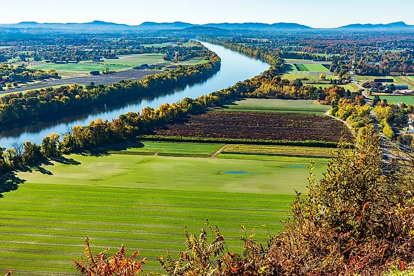 View of the Connecticut River from Mount Sugarloaf State Reservation in western Massachusetts.