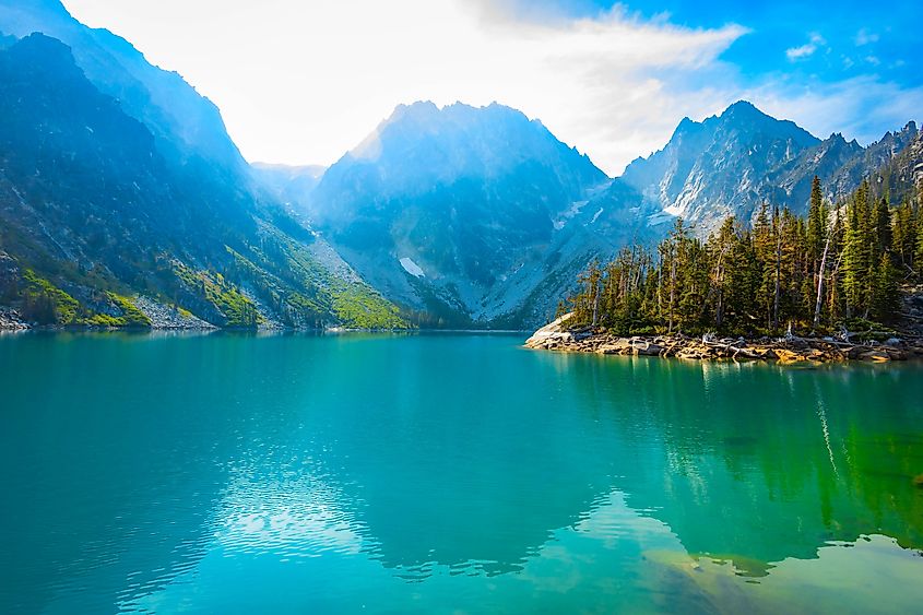 Colchuck Lake, located within the Okanogan-Wenatchee National Forest in Washington.