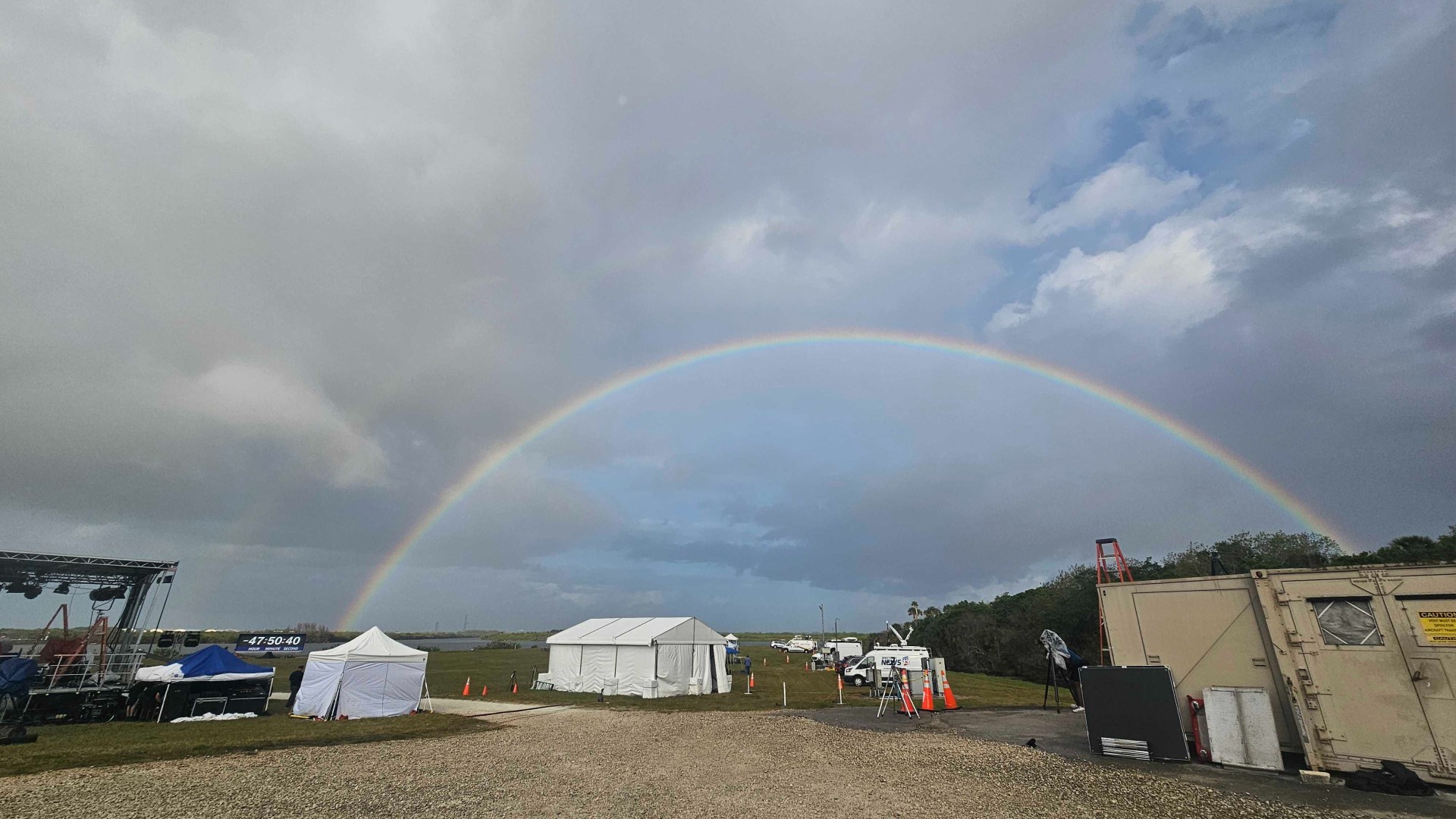 double rainbow over nasa kennedy space station