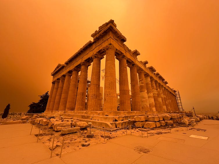 Parthenon in a cloud of physical dust