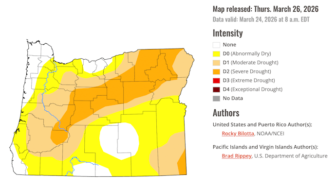 Oregon Drought Monitor March 26th, 2026