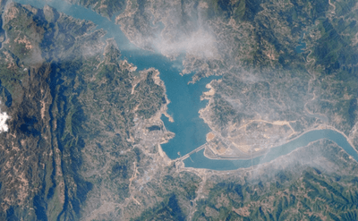 A photo of the Three Gorges Dam in China taken by scientists on the International Space Station in April 2009.