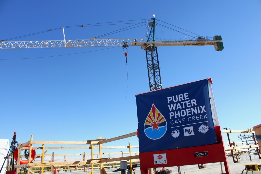 Cranes atop the Cave Creek Water Plant in Phoenix, Arizona on March 27, 2026. A $350 million renovation of the plant would allow Phoenix to deliver recycled wastewater to city customers, stretching resources amid a regional drought.